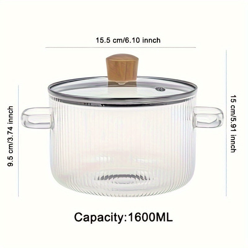 2 covered cooking glass pots, stew pots, glass stew pots, flat bottomed heat-resistant borosilicate glass soup pots, milk and baby food, noodle cooking utensils