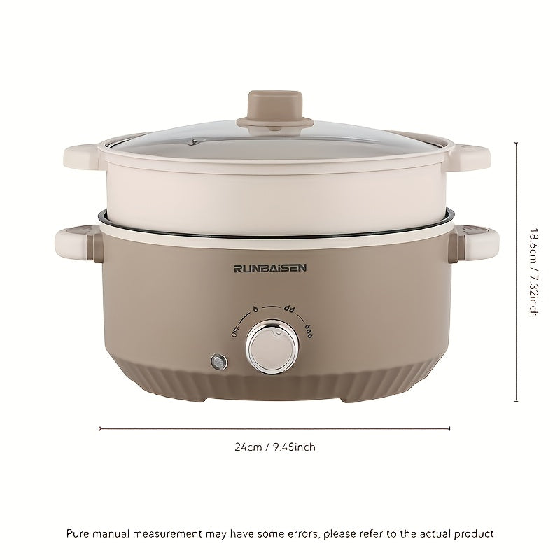 US Standard 9.45inch Diameter Double-Layer Electric Cooker, Electric Hot Pot, Multi-Functional Cooking Pot, Electric Frying Pan, Suitable for Various Occasions Such As Parties, Family Meals, Home Use, Dormitories, And RV Camping