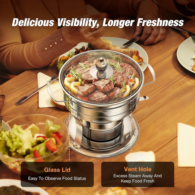 Single Unit Buffet Hot Pot Cooker (Includes Lid, Rack, And Pot) Designed for Use. This Round Hot Pot Cooker Features a Glass Lid And Is Ideal for Individual Servings, Made of Stainless Steel