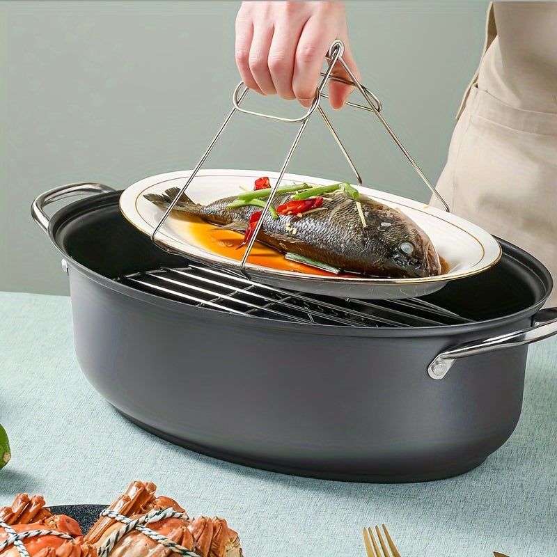 Multi-functional Steamer Pot for Home Use, Large Non-Stick Frying Pan, Steaming and Cooking Pot, Fish Steaming Pan, Seafood Steamer, Compatible with Both Open Flame and Induction Cooktops