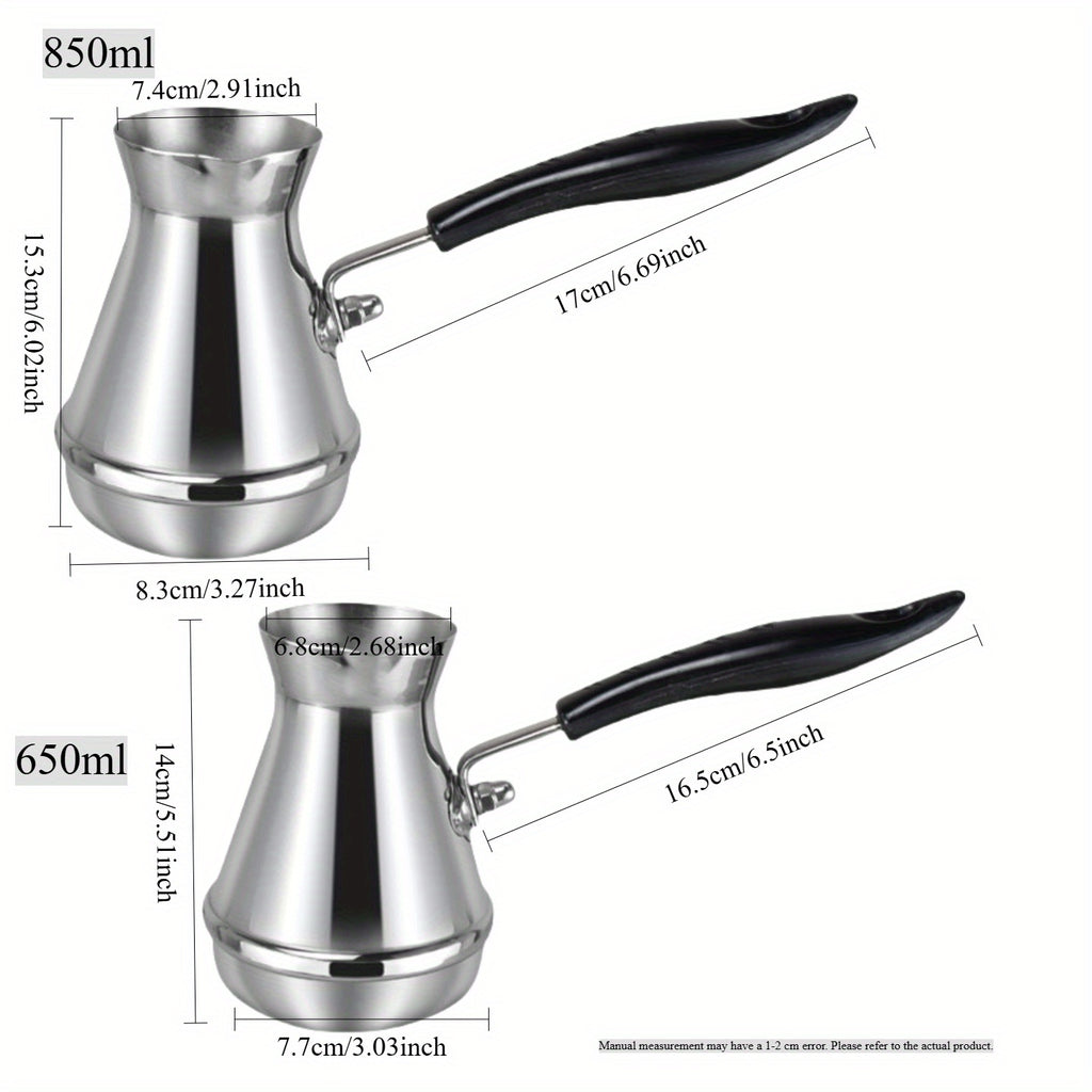 Turkish Stainless Steel Coffee Pot • European Style Long Handle Coffee Appliance Tool • Milk Jug Milk Frother • Hand Flush Pot Latte Cup for Coffee Making