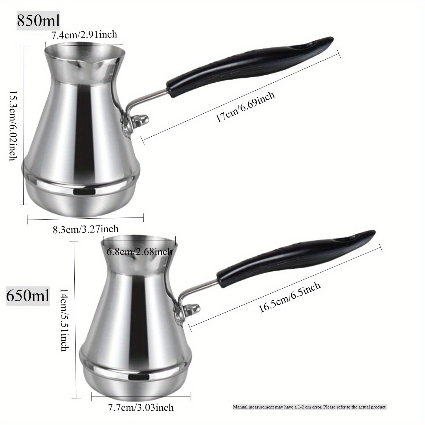 Turkish Stainless Steel Coffee Pot • European Style Long Handle Coffee Appliance Tool • Milk Jug Milk Frother • Hand Flush Pot Latte Cup for Coffee Making