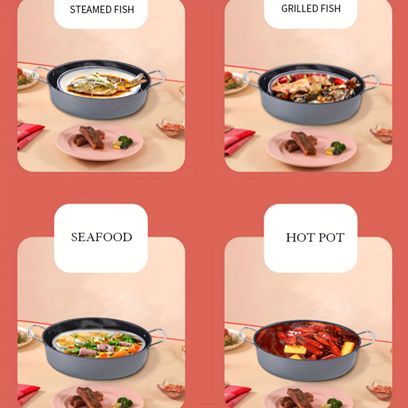 Multi-functional Steamer Pot for Home Use, Large Non-Stick Frying Pan, Steaming and Cooking Pot, Fish Steaming Pan, Seafood Steamer, Compatible with Both Open Flame and Induction Cooktops