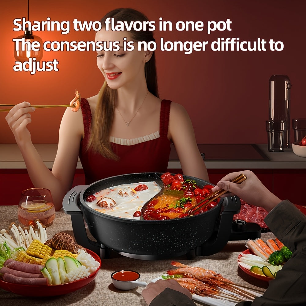 Aoran Yin-Yang Pot - Large Multi-Function Cooker with Non-Stick Pot & Lid Compatible for Steaming, Boiling, Frying, Stir-Fry, Stewing - Quick Boil, Easy Clean, American Plug (110), Black - Ideal for Asian & Western