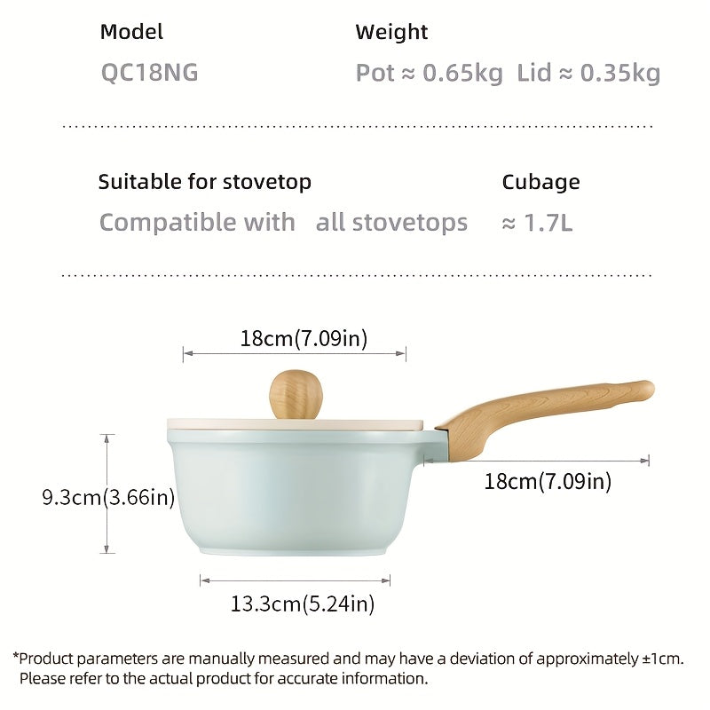 COOKER KING 57.48oz Titanium-Containing Ceramic-Coated Nonstick Saucepan with Silicone Glass Lid, Multipurpose Induction Ready Pot, Stay-Cool Handles, PFOA-Free, PTFE-Free, Compatible with All Cooktops, Aluminum Alloy, Safe, Kitchen Accessory