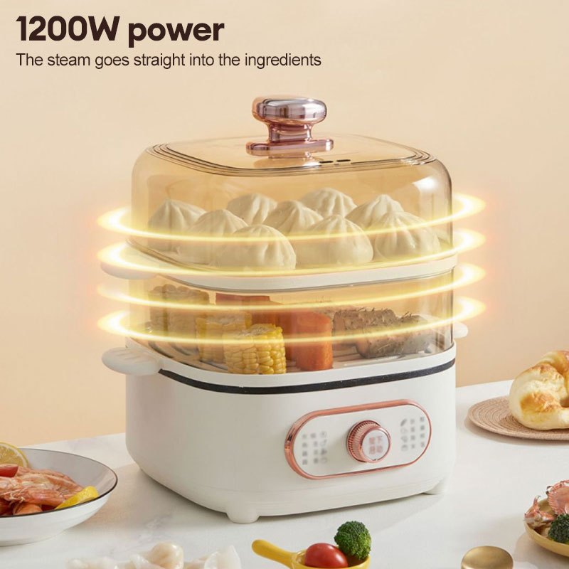 BALASHOV US Plug 2 Tier Electric Food Steamer for Cooking Vegetables, with Visualization Lids and Stackable Baskets for Fast Simultaneous Cooking, 9.5QT Multifunctional Electric Hot Pot, Auto Shutoff & Boil Dry Protection