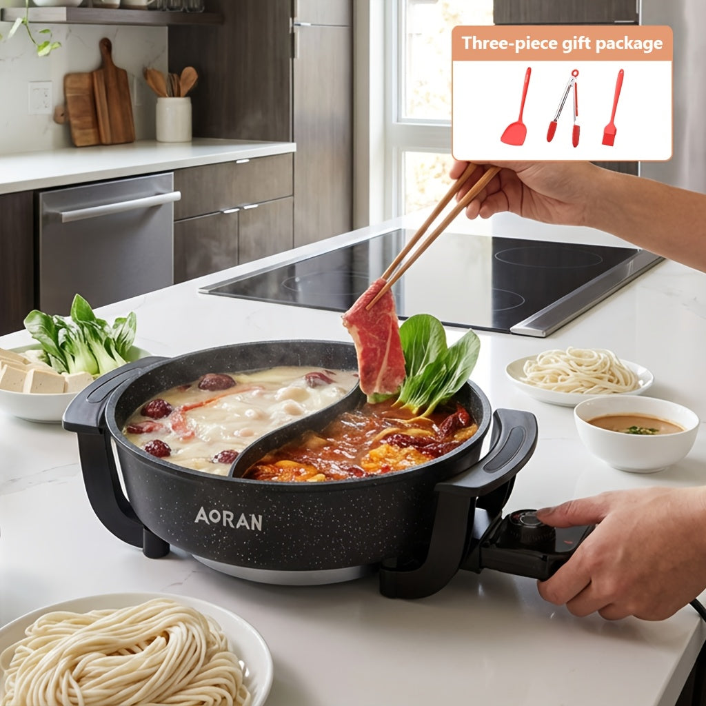 Large Capacity Double-Flavor Pot That Is Non-Stick And Easy to Clean, Ideal for Steaming, Frying, And Stewing. Heats Up Rapidly. Comes with an American Standard Plug And Is Black in Color