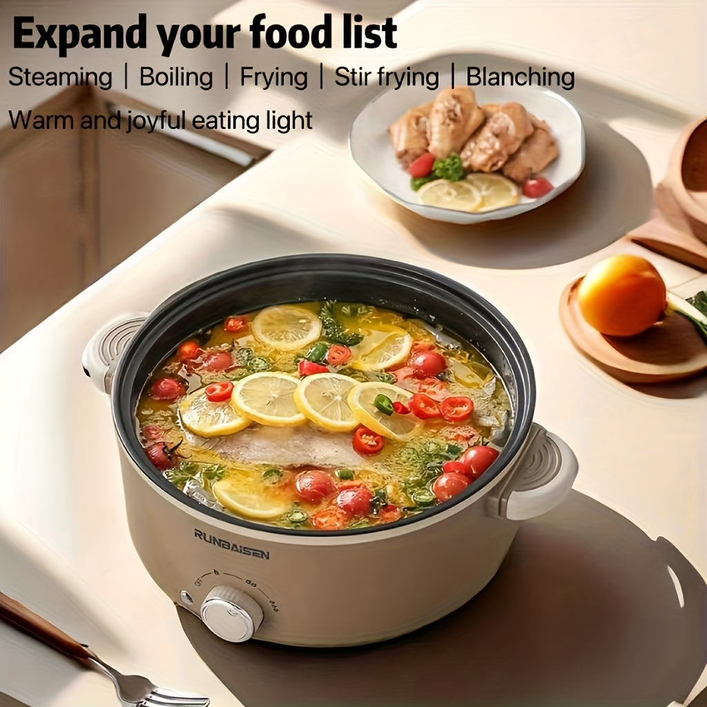US Standard 9.45inch Diameter Double-Layer Electric Cooker, Electric Hot Pot, Multi-Functional Cooking Pot, Electric Frying Pan, Suitable for Various Occasions Such As Parties, Family Meals, Home Use, Dormitories, And RV Camping