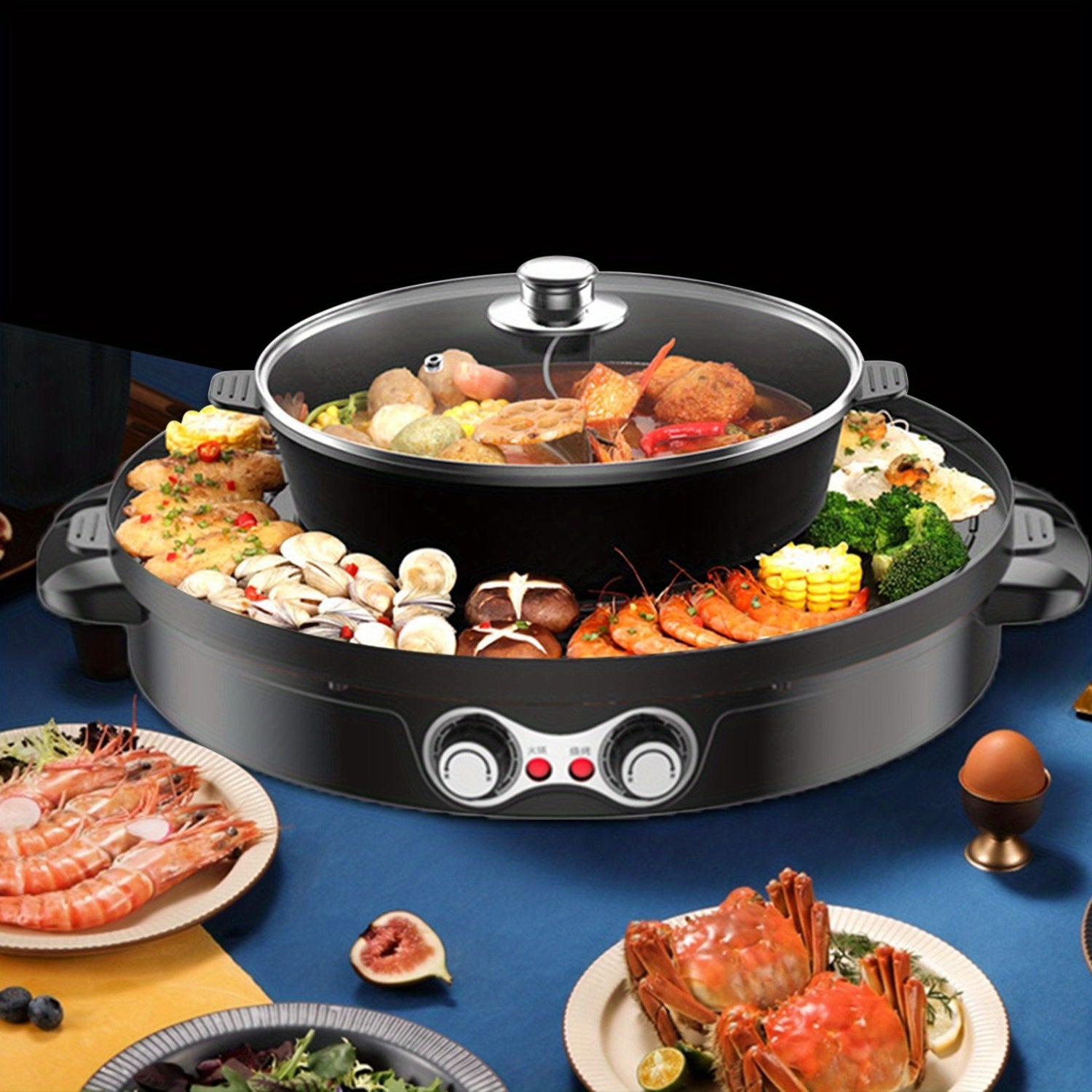 Goodslinesshop Electric Oven Double Separation Mandarin Duck Pot 2in 1 2200 W Barbecue Grill Household Hot Pot 44cm Baking Mould Grill Pan Ceramic Coating Smokeless Indoor for 5-8 People High-Quality Shop Now!