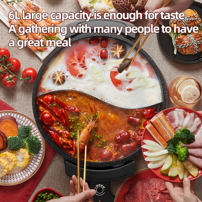 Large Capacity Double-Flavor Pot That Is Non-Stick And Easy to Clean, Ideal for Steaming, Frying, And Stewing. Heats Up Rapidly. Comes with an American Standard Plug And Is Black in Color