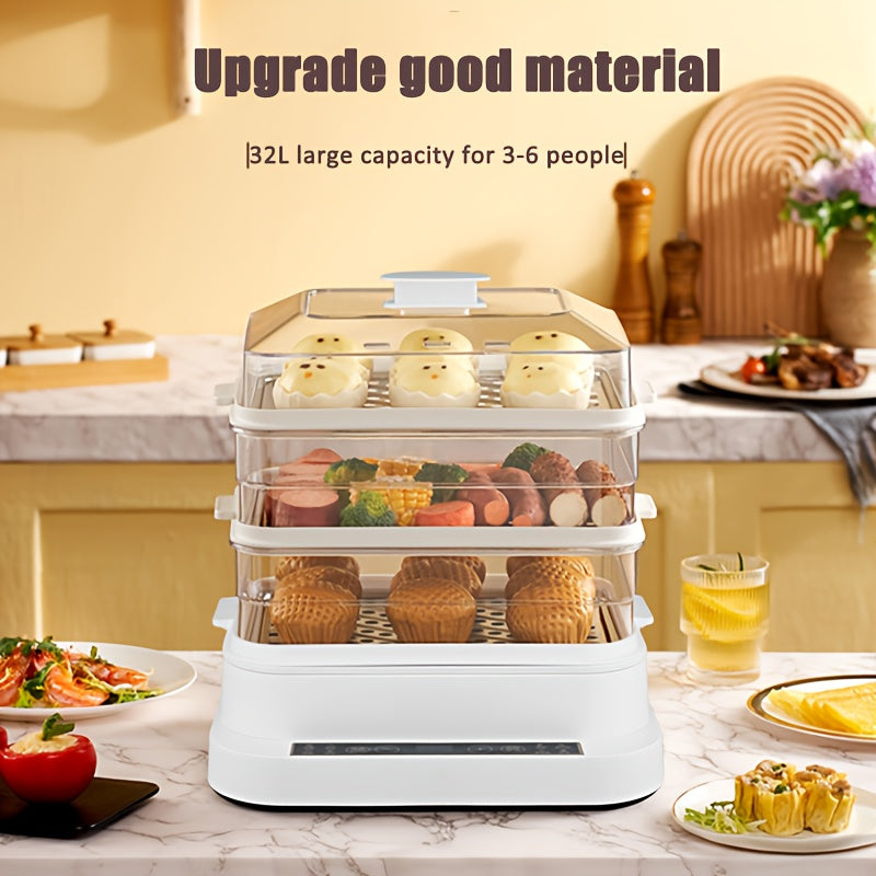 Electric Steamer, Three Storeys Non-Stick Saucepan Pan, Rapid Noodles Cooker for Steak, Egg, Fried Rice, Oatmeal, Soup - Power Adjustment, Perfect for  Dorm Rooms &  Kitchens - Great Gift for Students