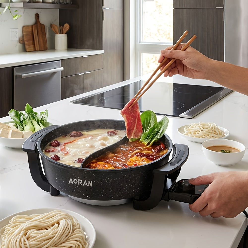 Large Capacity Double-Flavor Pot That Is Non-Stick And Easy to Clean, Ideal for Steaming, Frying, And Stewing. Heats Up Rapidly. Comes with an American Standard Plug And Is Black in Color