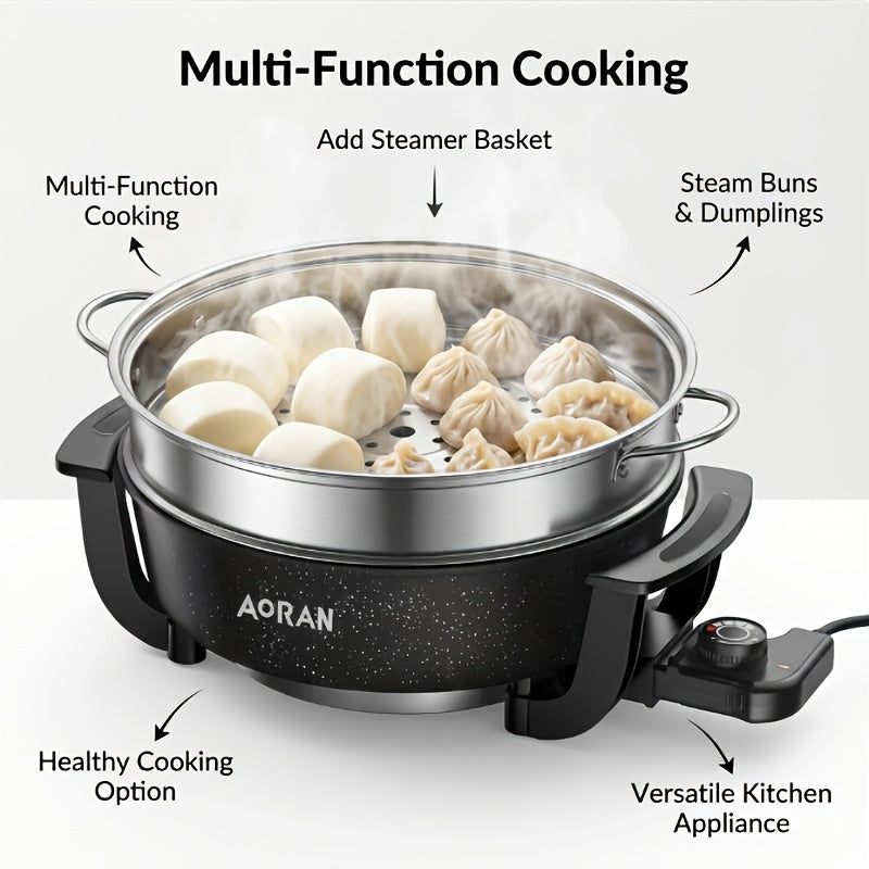 AORAN Mandarin Duck Electric Hot Pot: S-Shaped Dual-Zone Heating, 1.32gal Non-Stick Liner, 1500W Fast Heating with Glass Lid, Adjustable Temperature Knob, Multi-Cooking, Anti-Scald Handle, Easy to Clean, Ideal for 3-8 People, Healthy Kitchen