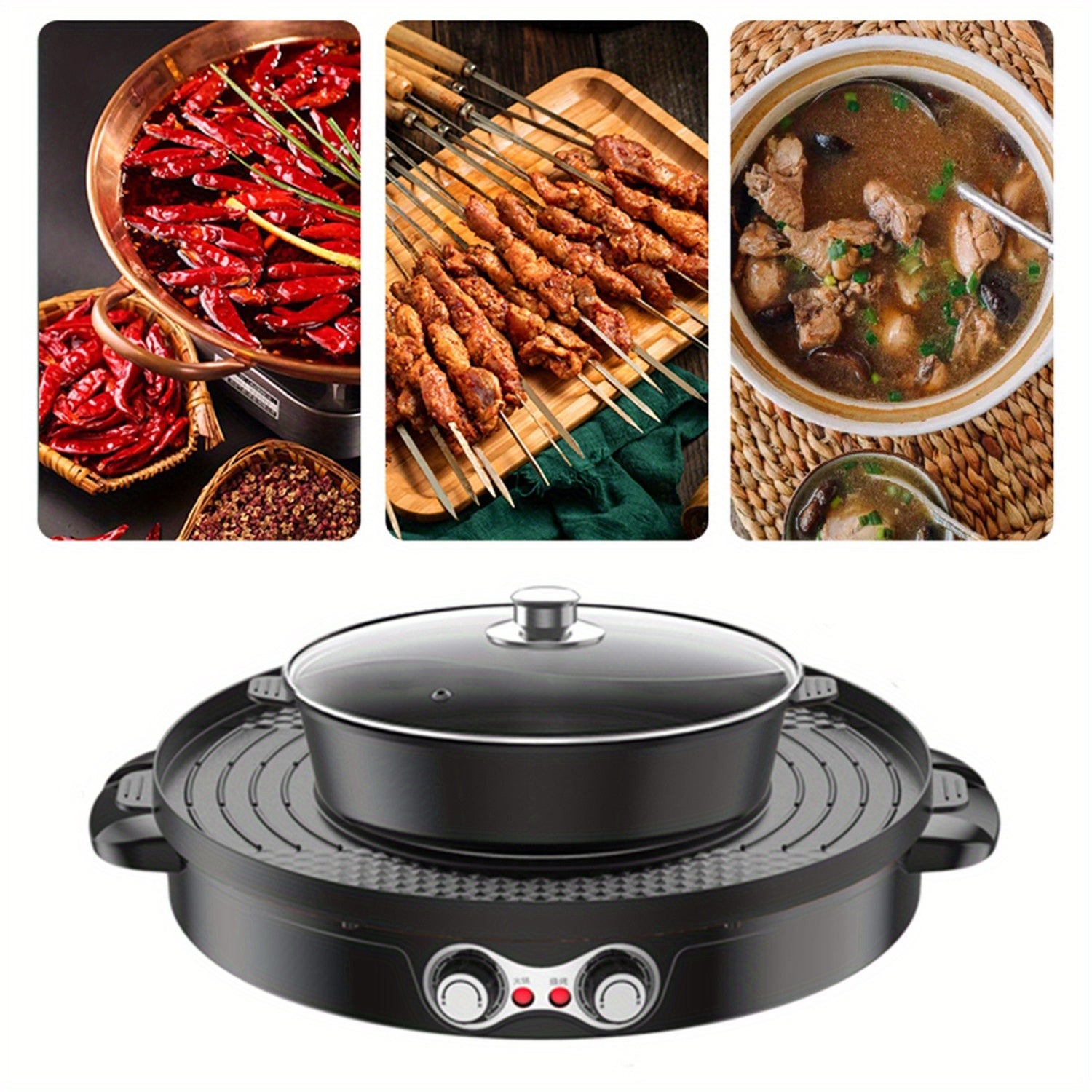 Goodslinesshop Electric Oven Double Separation Mandarin Duck Pot 2in 1 2200 W Barbecue Grill Household Hot Pot 44cm Baking Mould Grill Pan Ceramic Coating Smokeless Indoor for 5-8 People High-Quality Shop Now!