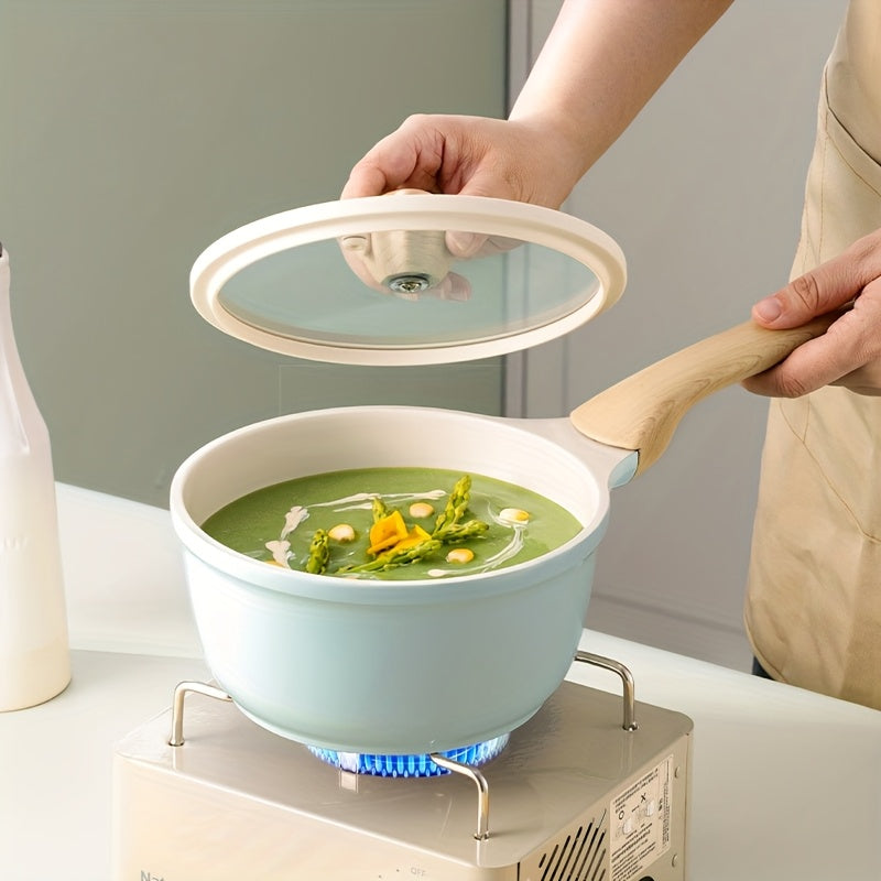 COOKER KING 57.48oz Titanium-Containing Ceramic-Coated Nonstick Saucepan with Silicone Glass Lid, Multipurpose Induction Ready Pot, Stay-Cool Handles, PFOA-Free, PTFE-Free, Compatible with All Cooktops, Aluminum Alloy, Safe, Kitchen Accessory