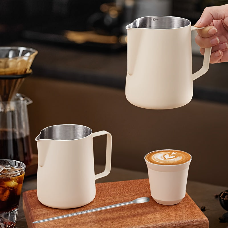 Stainless Steel Milk Pitcher 900ML Black And White Large Capacity La Hua Cup, Made Of 304 Stainless Steel, Suitable For Milk, Coffee, And Lattes; A Professional Milk Pitcher For Coffee Machines