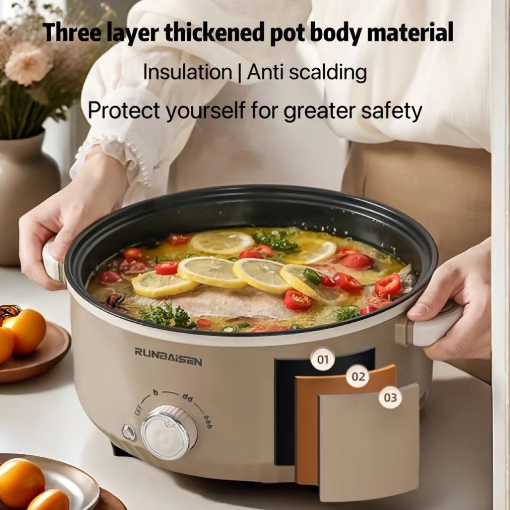 US Standard 9.45inch Diameter Double-Layer Electric Cooker, Electric Hot Pot, Multi-Functional Cooking Pot, Electric Frying Pan, Suitable for Various Occasions Such As Parties, Family Meals, Home Use, Dormitories, And RV Camping