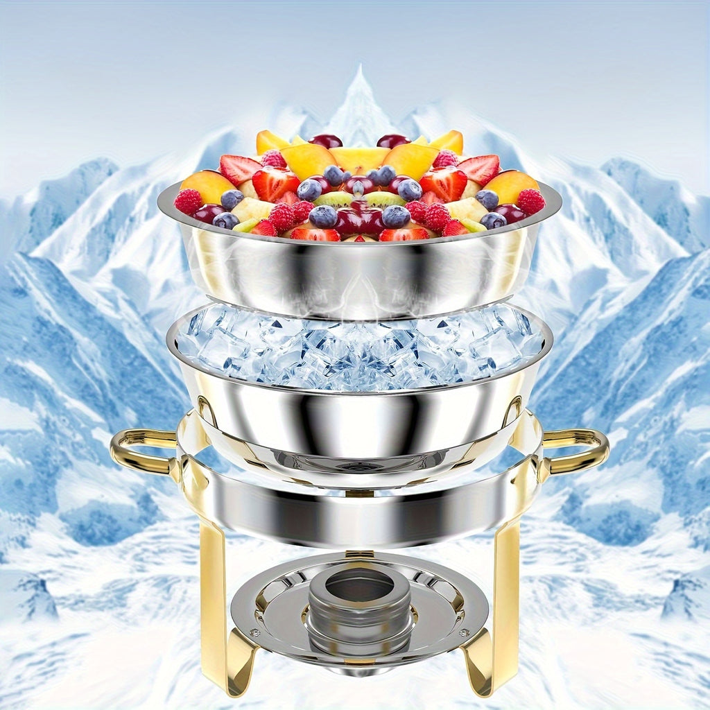 Insulated Cooking Pots Set Stainless Steel Insulated Cooking Pots Set with Glass Lids and Bases | Round Self-Service Insulated Pots - Ideal for Catering, Event Dining, No Power Required, Cooking Use Only, Buffet