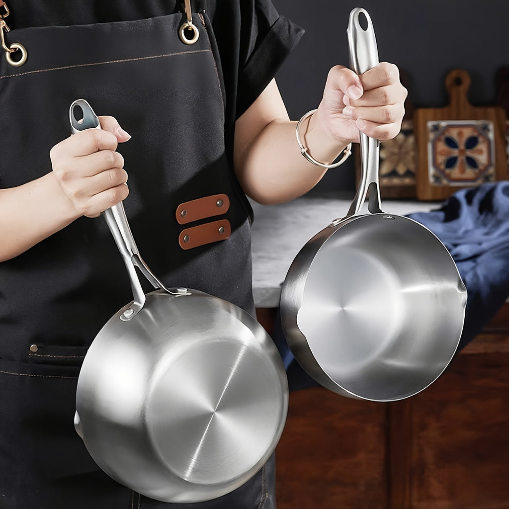 A Stainless Steel Cooking Pot, 7.09inch Milk Pot, Compatible with Gas And Induction Stoves, Featuring a Stainless Steel Handle And a Pouring Spout - Ideal for Cooking Noodles, Heating Milk, Making Soup, And Boiling Porridge