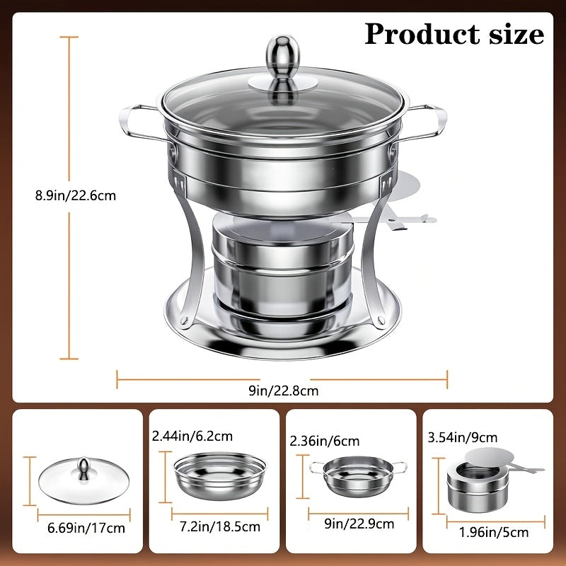 1Qt-1pc\u002F4pcs Mini Meat Sauce Warmer-Chafing Dishes Buffet Use, Round Insulated with Glass Lid, for Single Or Group Dining, Stainless Steel Hot Pot Stove And Buffet Insulated, for Parties And Weddings-Only for Cooking