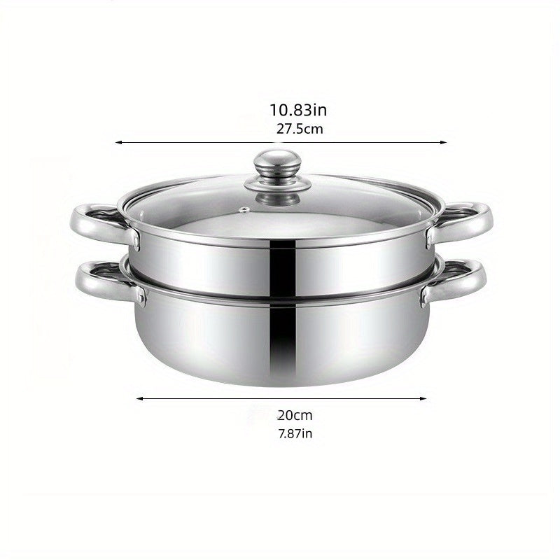 Large Capacity Stainless Steel Steamer with Glass Lid- Multifunctional Steamer Suitable for Buns, Bread, Seafood, Vegetables- Durable, Stackable Design, Easy to Clean, Ideal for Home and Professional Kitchens, Kitchen Steamer, Kitchen Essential